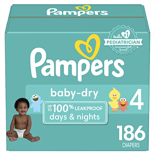 Diapers Size 4, 186 Count - Pampers Baby Dry Disposable Baby Diapers (Packaging and Prints May Vary)