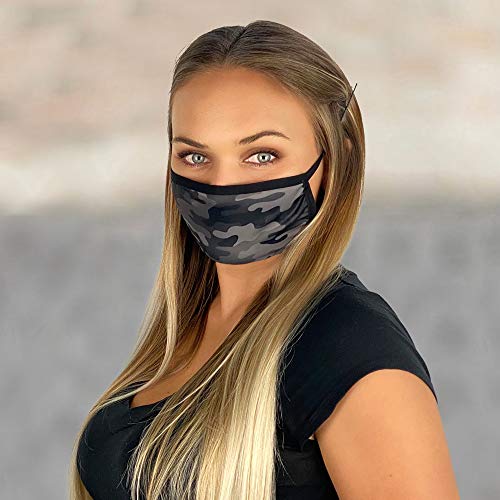 Washable and Reusable Cotton Designer Fashion Face Masks for Woman. Soft Comfortable Breathable Cute Stylish Adjustable 2-layer Face Cover Adults - Urban Camo