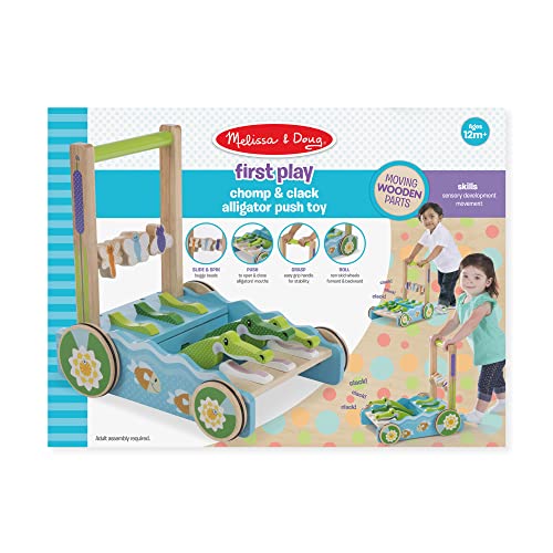 Melissa and Doug First Play Chomp and Clack Alligator Wooden Push Toy and Activity Walker - Pretend Play Developmental Baby Push Walker Toy For Toddlers Ages 1+, 1 EA