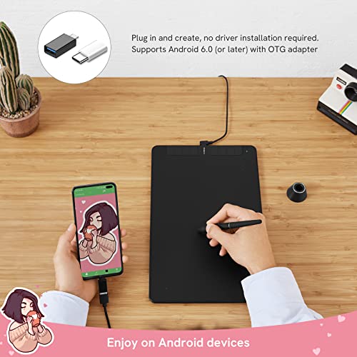 Graphics Drawing Tablet, PNBOO PN1060 10 x 6 inch Large Graphic Tablet with 8192 Passive Pen 8 Hot Keys, for Paint, Design, Art Creation Sketch, for Chromebook/Linux/Android/Windows/Mac