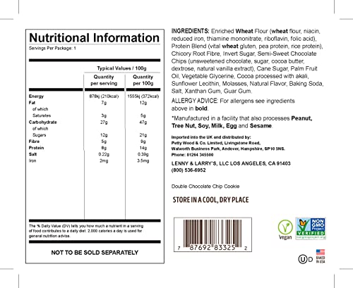 Lenny and Larry's The Complete Cookie, Double Chocolate, Soft Baked, 8g Plant Protein, Vegan, Non-GMO, 2 Ounce (Pack of 12)