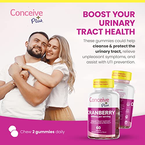 CONCEIVE PLUS Cranberry Gummies - 1000mg Strength Cranberry Gummy Vitamins, Urinary Health, 60 Gummy Count, 30 Day Supply