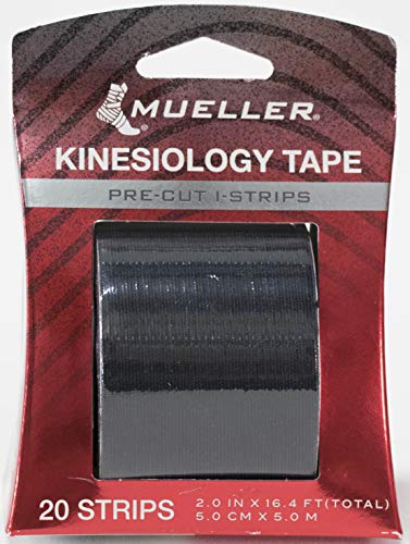 Mueller Sports Medicine Kinesiology Tape I-Strip Roll, Black, 2' x 9.75', 20 Count