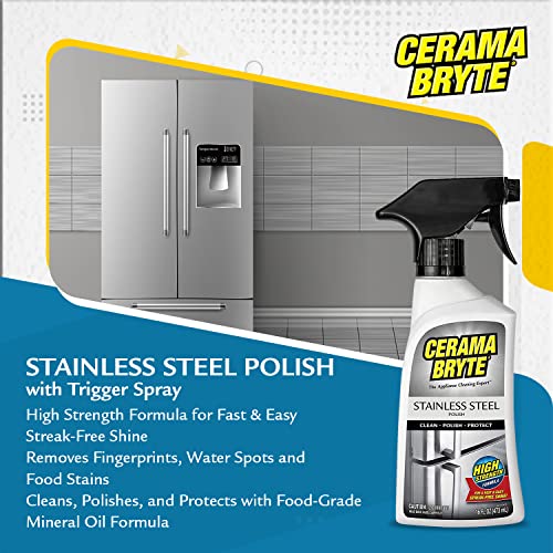 Cerama Bryte Stainless Steel Polish Spray, Streak-Free Shine, Clean and Protect, High Strength Formula. 16 Fl Oz (Pack of 1)
