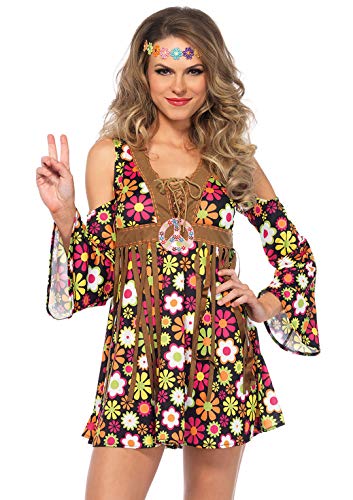 Leg Avenue Women's 2 Pc Starflower Hippie Costume with Dress, Headband, Multi, Medium