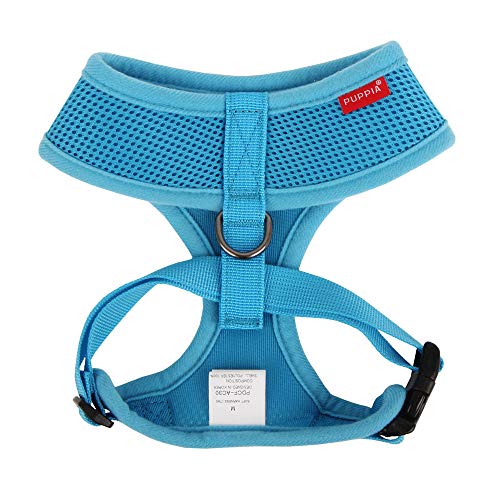 Puppia Soft Dog Harness No Choke Over-The-Head Triple Layered Breathable Mesh Adjustable Chest Belt and Quick-Release Buckle, Sky Blue, Medium