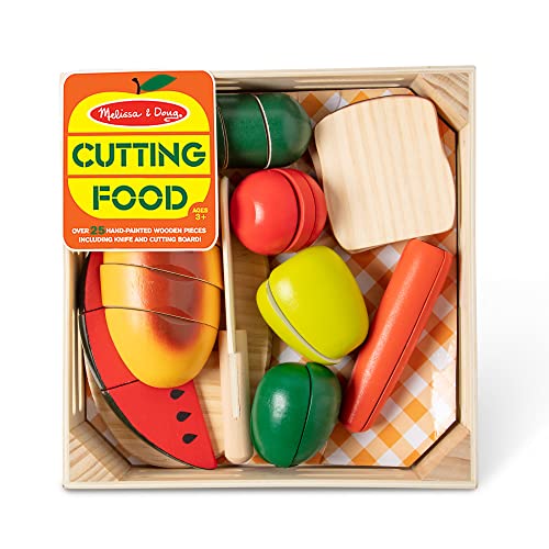 Melissa and Doug Cutting Food - Play Set With 25+ Hand-Painted Wooden Pieces, Knife, and Cutting Board - Pretend Play Kitchen Fruit Toys For Toddlers And Kids Ages 3+