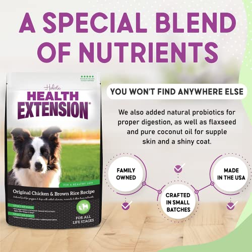 Health Extension Dry Dog Food, Natural Food with Added Vitamins and Minerals, Suitable for Puppies and Dogs, Original Chicken and Brown Rice Recipe (15 Pound / 6.8 kg)