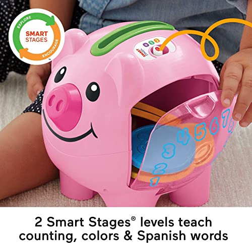 Fisher-Price Laugh and Learn Baby Learning Toy Smart Stages Piggy Bank With Music and Phrases For Infant To Toddler Ages 6+ Months
