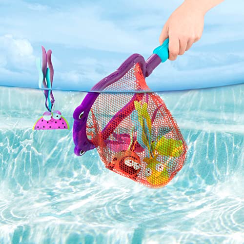 B. toys by Battat B. toys – Hippo Scoop-A-Diving Pool Toys - 1 Hippo Net and 4 Water Toys for Kids 3+ (5Piece), purple