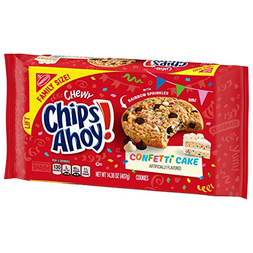 CHIPS AHOY! Chewy Confetti Cake Chocolate Chip Cookies with Rainbow Sprinkles, Birthday Cookies, Family Size, 12 - 14.38 oz Packs