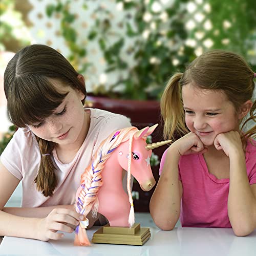 Breyer Horses Beauty Styling Head | Stardust | Pink Extra-Long Silky No Tangle Mane | 10' x 4.25' x 4.25' | Styling Book, Brush, Hair Coils, Clips, Elastics | Unicorn Toy | Model #7405