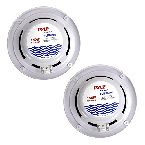 Pyle 6.5 Inch Dual Marine Speakers - 2 Way Waterproof and Weather Resistant Outdoor Audio Stereo Sound System with 150 Watt Power, Polypropylene Cone and Cloth Surround - 1 Pair - PLMR60W (White)