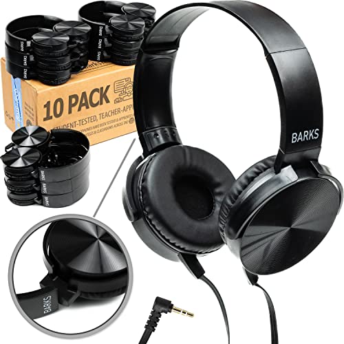 Bulk Classroom Headphones (10 Pack) - On-Ear Premium Student Bulk Headphones: Perfect for Kids, K-12 Classrooms, Schools and Class Sets (Great Value, Durable, Noise Reducing, Comfortable, Easy-to-Clean)