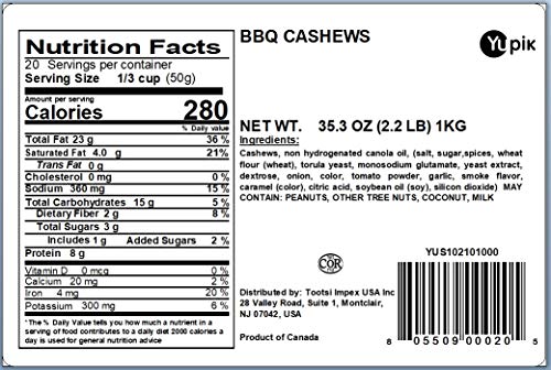 Yupik Nuts BBQ Cashews, 2.2 lb, Crunchy Snack