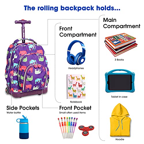 J World New York Kids' Lollipop Rolling Backpack and Lunch Bag Set, Elephant, One Size