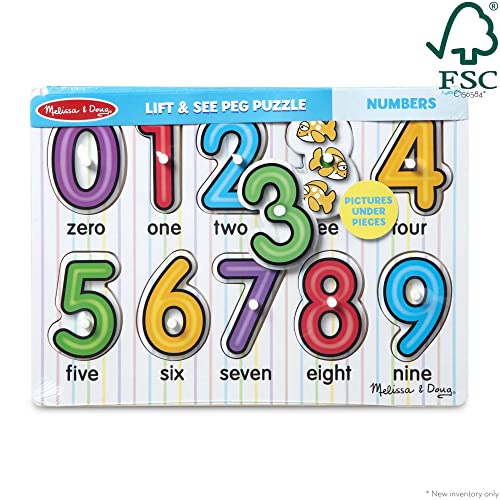 Melissa and Doug Lift and See Numbers Wooden Peg Puzzle - 10 Pieces - FSC-Certified Materials