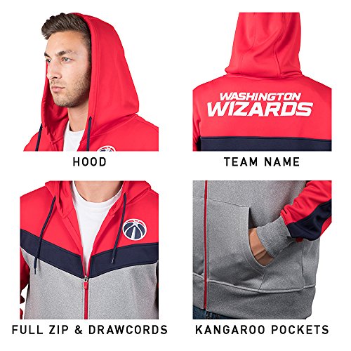 Ultra Game NBA Washington Wizards Mens Soft Fleece Full Zip Jacket Hoodie, Team Color, X-Large