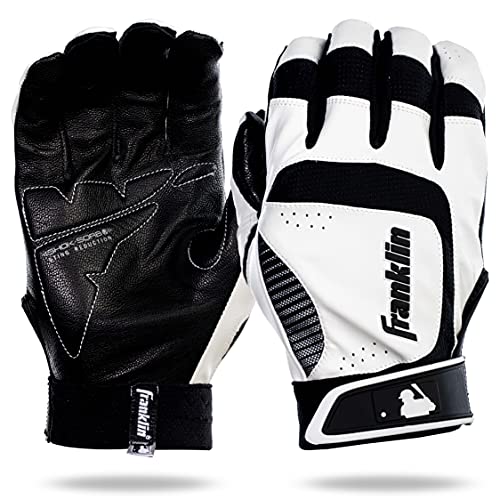 Franklin Sports MLB Batting Gloves Shok Sorb Baseball Softball Padded Batting Gloves Adult Youth Mens Women's Adult Medium White/Black