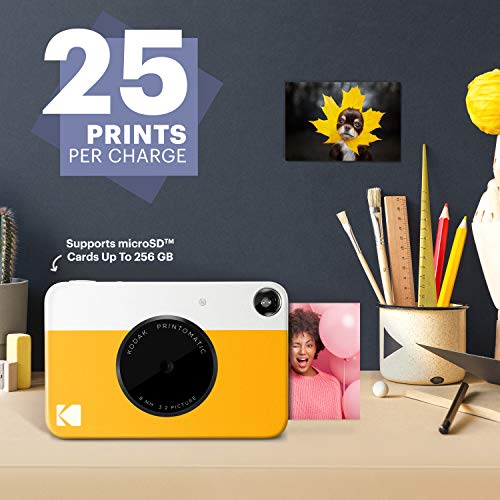 Kodak Printomatic Instant Camera (Yellow) Gift Bundle + Zink Paper (20 Sheets) + Deluxe Case + 7 Fun Sticker Sets + Twin Tip Markers + Photo Album.