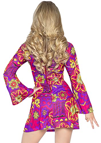 Leg Avenue womens - 2 Piece Hippy Girl Dress Set Flower Bell Sleeved Dress With Matching Headband for Women Adult Sized Costumes, Multi, Medium Large US
