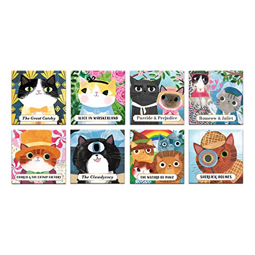 Mudpuppy Bookish Cats Magnets, Set of 8 – Artistic Refrigerator Magnets, Includes 8 Unique Illustrations of Famous Writers as Cats, Each One Measures 1.5” x 1.5” – Makes a Great Gift Idea, Multi Color