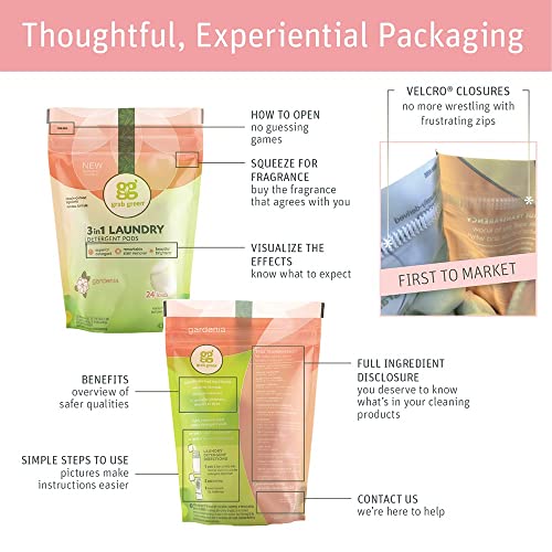 Grab Green 3-in-1 Laundry Detergent Pods, 60 Count, Lavender Vanilla Scent, Plant and Mineral Based, Superior Cleaning Power, Stain Remover, Brightens Clothes