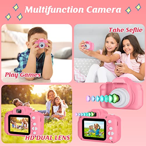 Kids Camera for Boys and Girls, SINEAU Digital Camera for Kids Toy Gift, Toddler Camera Birthday Gift for Age 3 4 5 6 7 8 9 10 with 32GB SD Card, Video Recorder 1080P IPS 2 Inch(Pink)