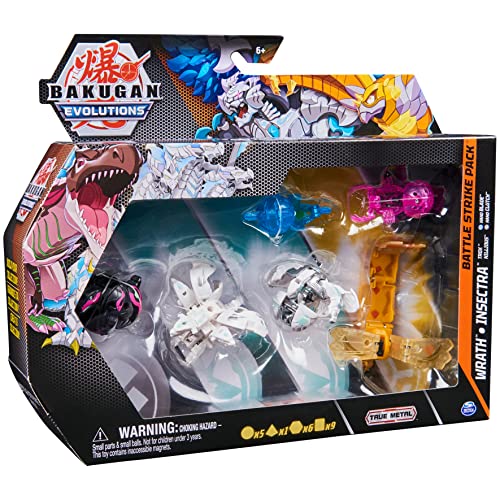 Bakugan Evolutions, Wrath and Insectra Battle Strike Pack, Includes 6 Bakugan Action Figures, 9 Trading Cards and 8 BakuCores, Kids Toys for Boys, Ages 6 and Up
