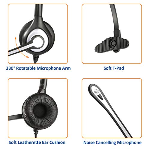 Wantek Corded Telephone Headset Mono w/Noise Canceling Mic Compatible with ShoreTel Plantronics Polycom Zultys Toshiba NEC Aspire Dterm Nortel Norstar Meridian Packet8 Landline Deskphones(F600S2)