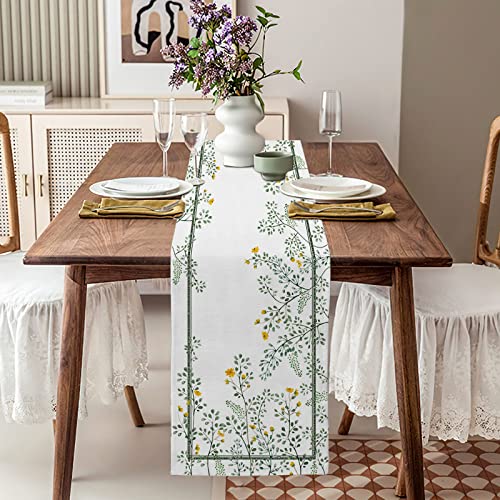 PROCIDA Summer Green Leaf Table Runner Floral Leaves Buflap Table Runners Seasonal Holiday Party Kitchen Indoor Outdoor Dinning Decor 13x108 Inch