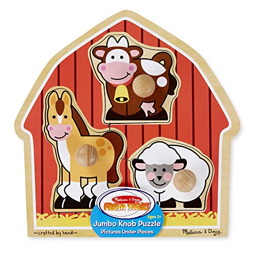 Melissa and Doug Barnyard Animals Jumbo Knob Wooden Puzzle - Horse, Cow, and Sheep