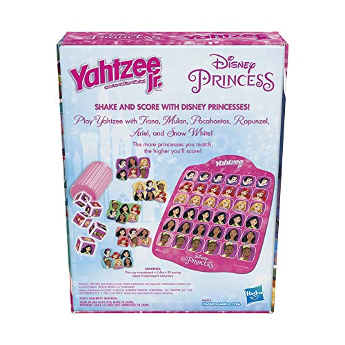 Yahtzee Jr.: Disney Princess Edition Board Game for Kids Ages 4 and Up, For 2-4 Players, Counting and Matching Game for Preschoolers (Amazon Exclusive)