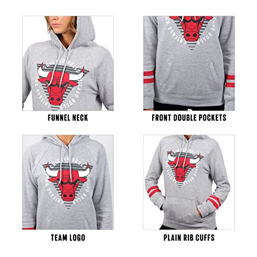 Ultra Game NBA Chicago Bulls Womens Soft Fleece Pullover Hoodie Sweatshirt With Varsity Stripe, Heather Gray, Large