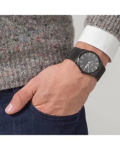 Skagen Men's Melbye Quartz Analog Stainless Steel and Stainless Steel Mesh Watch, Color: Black/Gray Steel Mesh (Model: SKW6006)