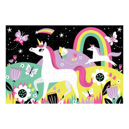 Mudpuppy Unicorns Glow-In-The-Dark Puzzle, 100 Pieces – Age 5+, 18” x 12”, Perfect for Family Time, Finished Puzzle Shows Vibrant Illustrations of Unicorns (9780735345751), 1 ea