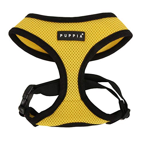 Puppia Soft Dog Harness No Choke Over-The-Head Triple Layered Breathable Mesh Adjustable Chest Belt and Quick-Release Buckle, Yellow, Large