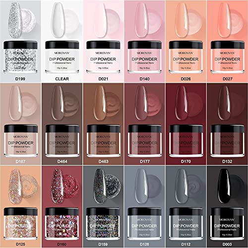 30Pcs Dip Powder Nail Kit Starter-Morovan 18 Colors Dip Powder Pure Glitter Nail Dipping Powder Set with Electric Nail Drill Machine Dipping Powder for Beginners or Professional DIY at Home