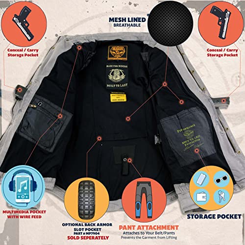 Milwaukee Leather MPM1620 Men's Black Flannel Biker Shirt with CE Approved Armor - Reinforced w/Aramid Fibers - Large