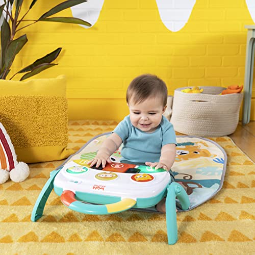 Bright Starts 4-in-1 Groovin’ Kicks Piano Gym, Tummy Time Play Mat and Activity Baby Toys, Green - Tropical Safari, Newborn to Toddler
