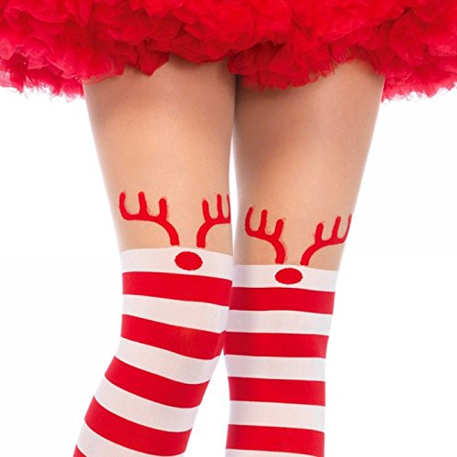 Leg Avenue Women's Rudolph Pantyhose, Red/White Reindeer, One Size