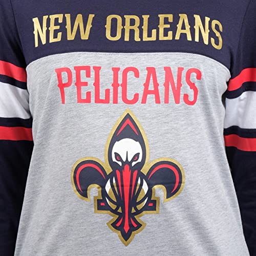 Ultra Game NBA New Orleans Pelicans Womens T-Shirt Raglan Baseball 3/4 Long Sleeve Tee Shirt, Heather Gray, Medium