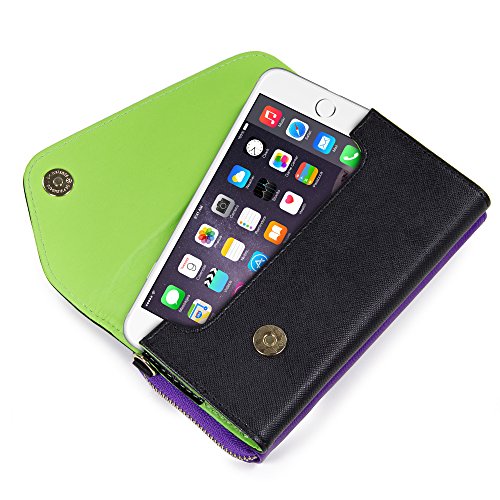 Kroo Clutch Wallet with Wristlet and Crossbody Strap for Smartphones or Phablets up to 5.7 Inch - Carrying Case - Frustration-Free Packaging - Black and Purple