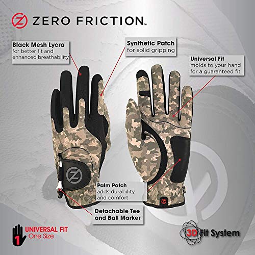 Zero Friction Men's Synthetic Left Hand Golf Glove (2 Pack), Universal Fit Field Camo, One Size, Universal-Fit