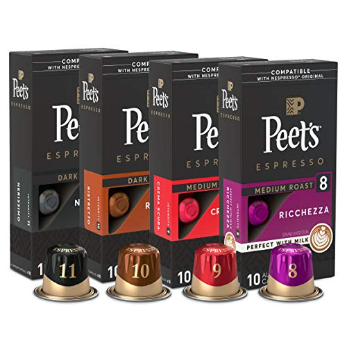 Peet's Coffee Gifts, Bestseller's Espresso Coffee Pods Variety Pack, Dark and Medium Roasts, Compatible with Nespresso Original Machine, Intensity 8-11, 40 Count (4 Boxes of 10 Espresso Capsules)