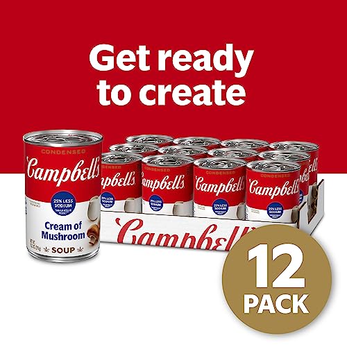 Campbell's Condensed 25% Less Sodium Cream of Mushroom Soup, 10.5 Ounce Can (Pack of 12)