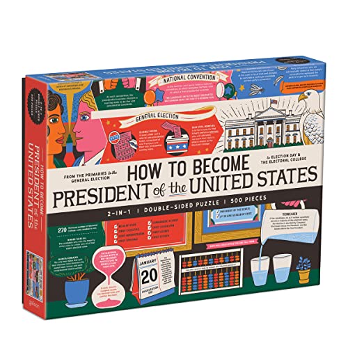 Galison How to Become President of The United States Double-Sided Puzzle, 500 Pieces, 24” x 18” – Jigsaw Puzzle Featuring an Illustration by Caitlin Keegan – Thick Pieces, Challenging Family Activity