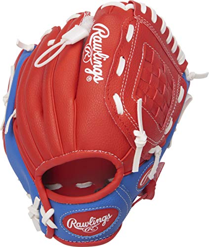 Rawlings Players Series Youth Tball/Baseball Glove with Ball, Right Hand Throw, Red/Blue, 9 Inch (Ages 3-5)