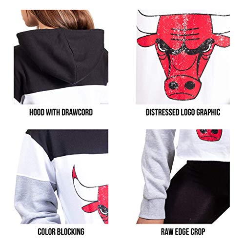 Ultra Game NBA Chicago Bulls Womens Super Soft Fleece Crop Top Pullover Hoodie Sweatshirt, Black, Large