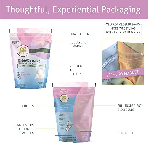 Grab Green Automatic Dishwashing Detergent Pods, 60 Count, Tangerine Lemongrass Scent, Plant and Mineral Based, Superior Cleaning, Powerful Grease Removal, Brilliant Shine